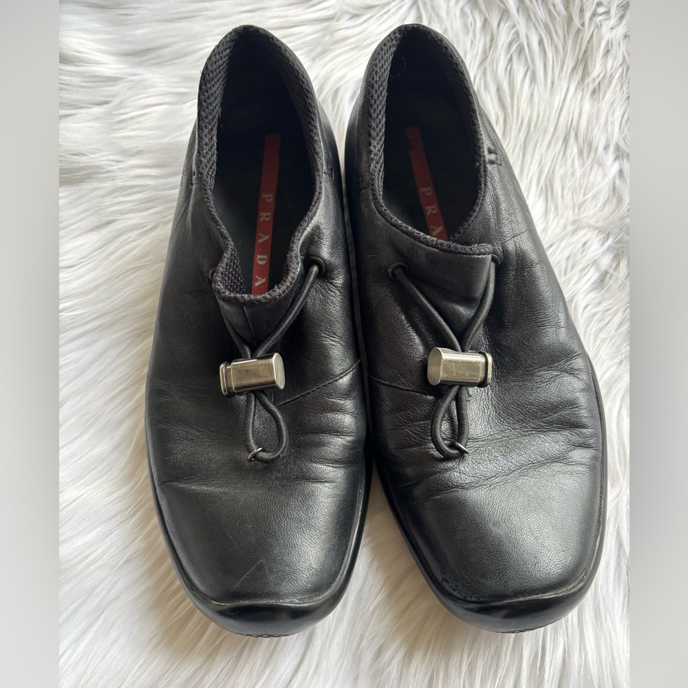 Prada Linea Rossa Black Leather Loafers Size 37.5 (PR2351) — Unisex Style - Picture 8 of 9